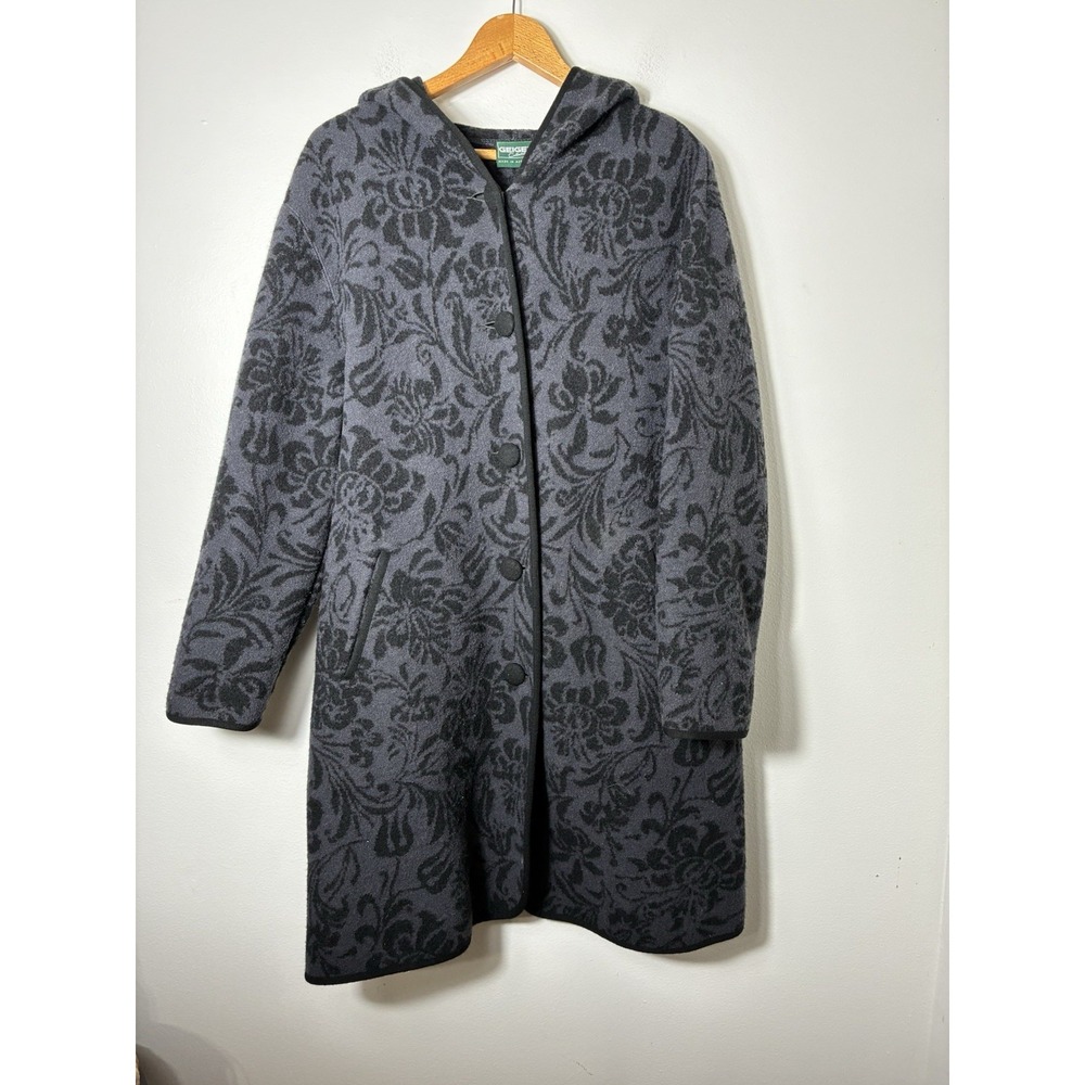 Geiger Austria Black Boiled Pure New Wool Coat Button Front Sz EU 42 US 12 Midi